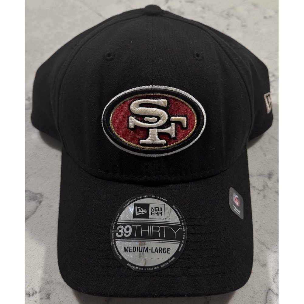 San Francisco 49ers New Era 39THIRTY Hat‎ Cap Mens Medium Large Black NFL